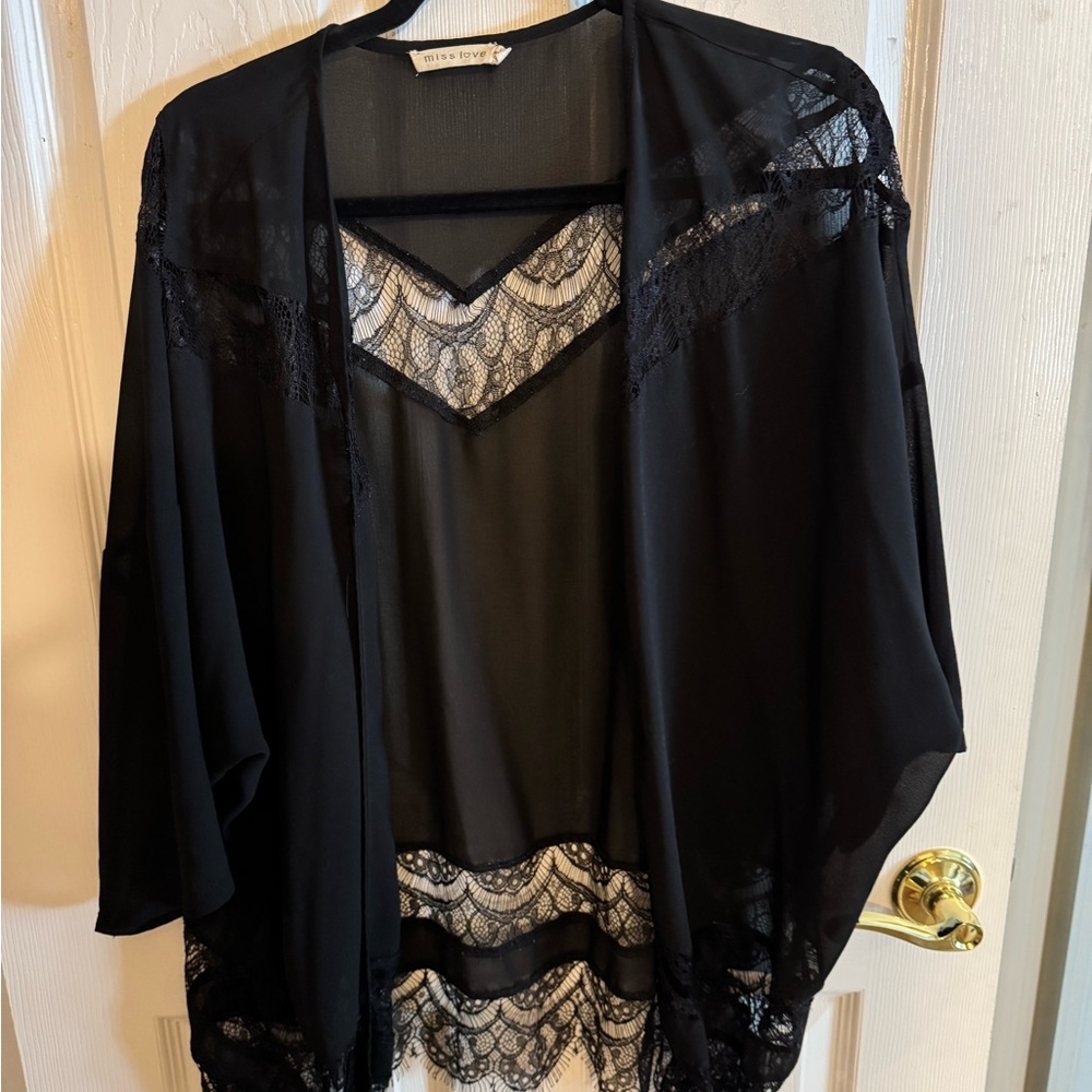 Black Sheer Lace Kimono